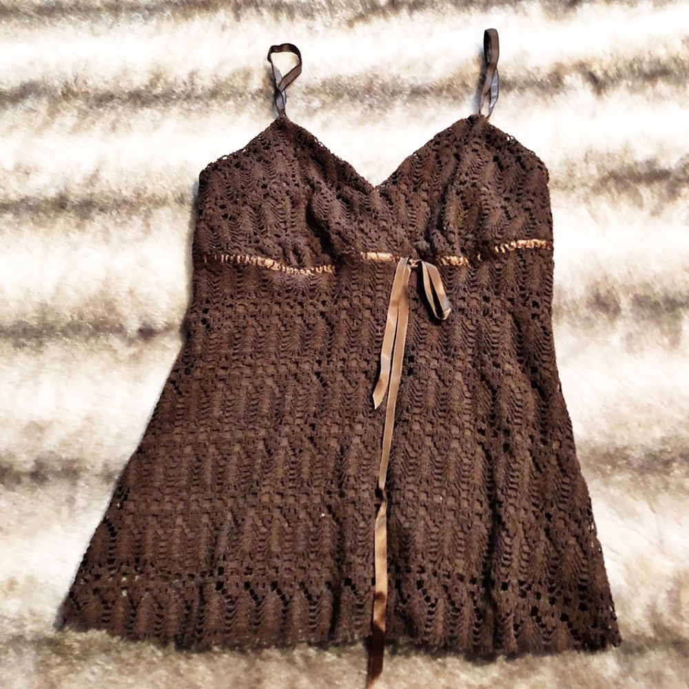Dark Brown Crotchet Tank Top